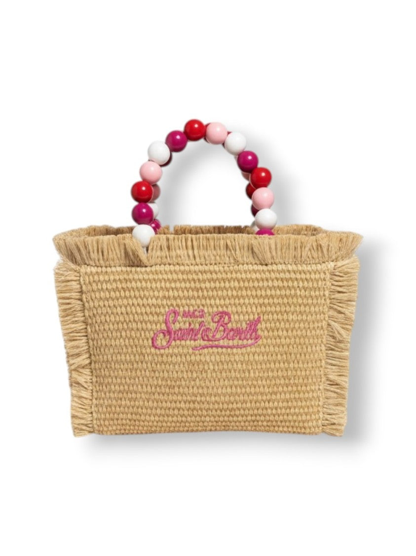 Mc2 Saint Barth Rectangular Woven Tote With Fringed Edges