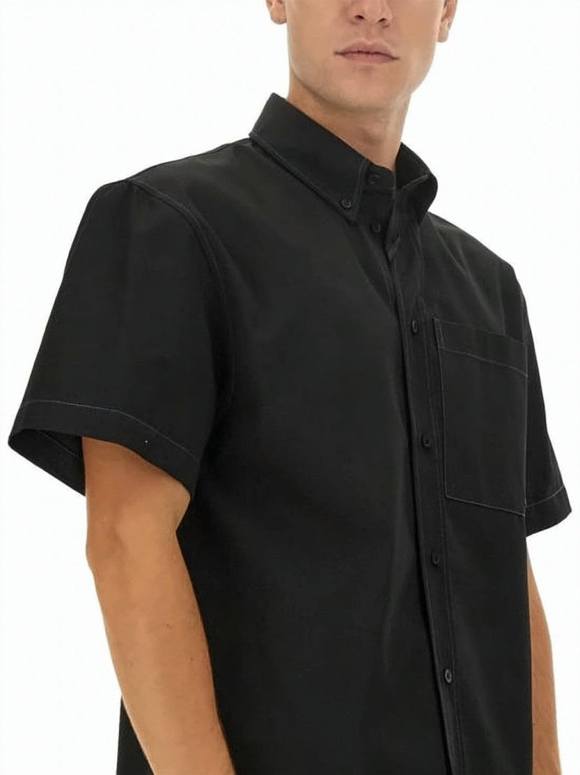 Msgm Button-Down Short-Sleeve Shirt With Structured Finish