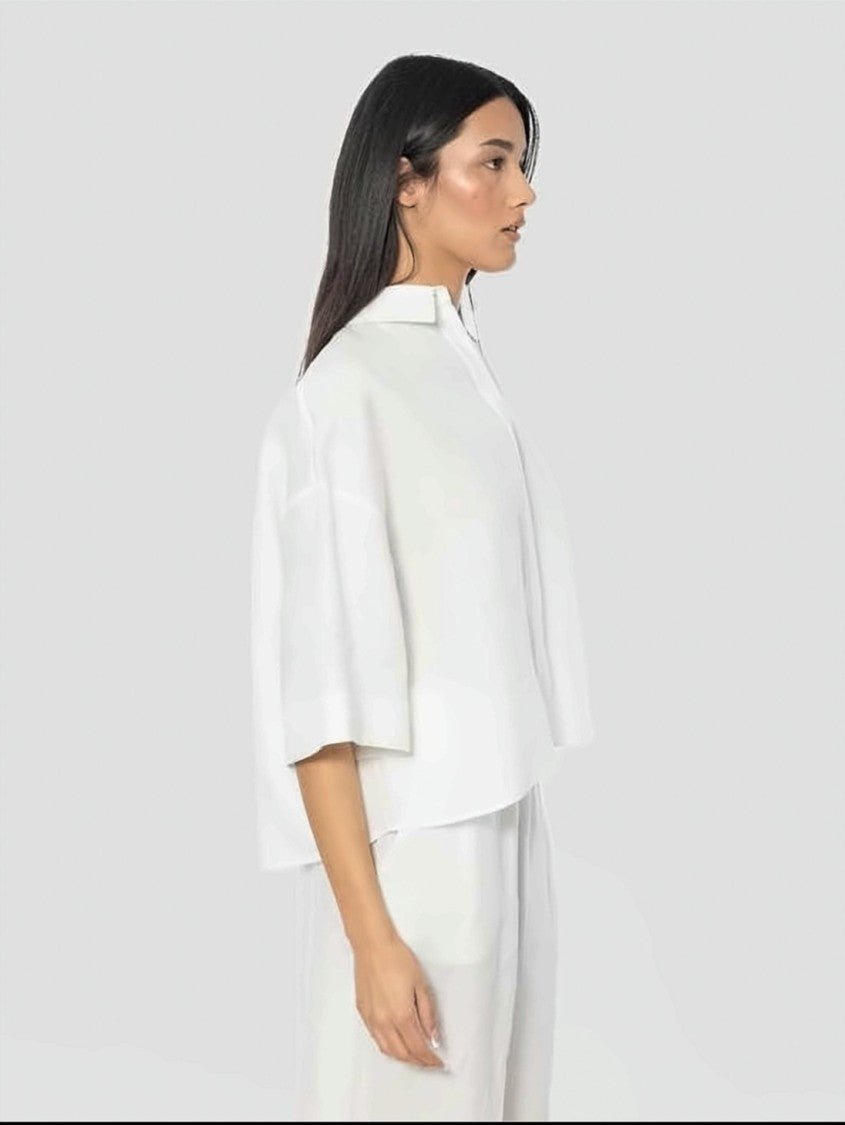 Max Mara Short-Sleeved Boxy Top With High Collar