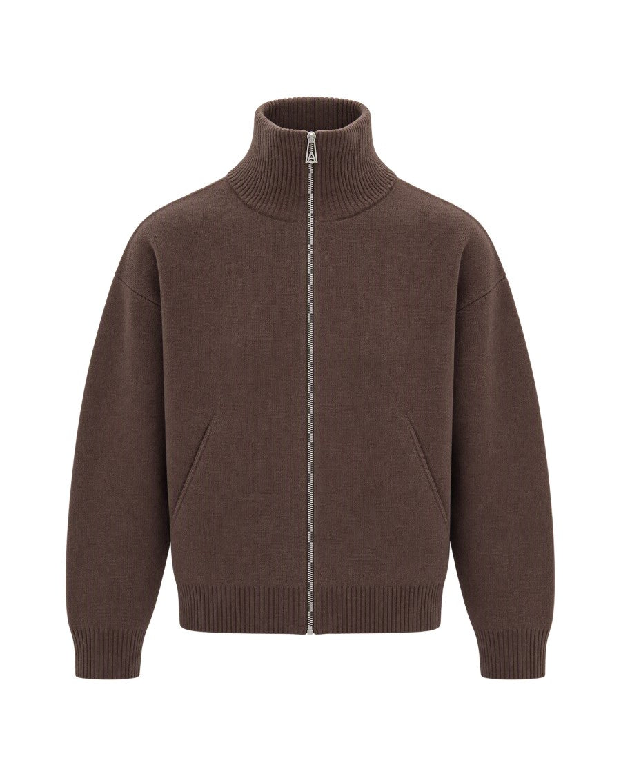 Axel Arigato Dark Brown High-Collar Wool-Blend Full-Zip Cardigan