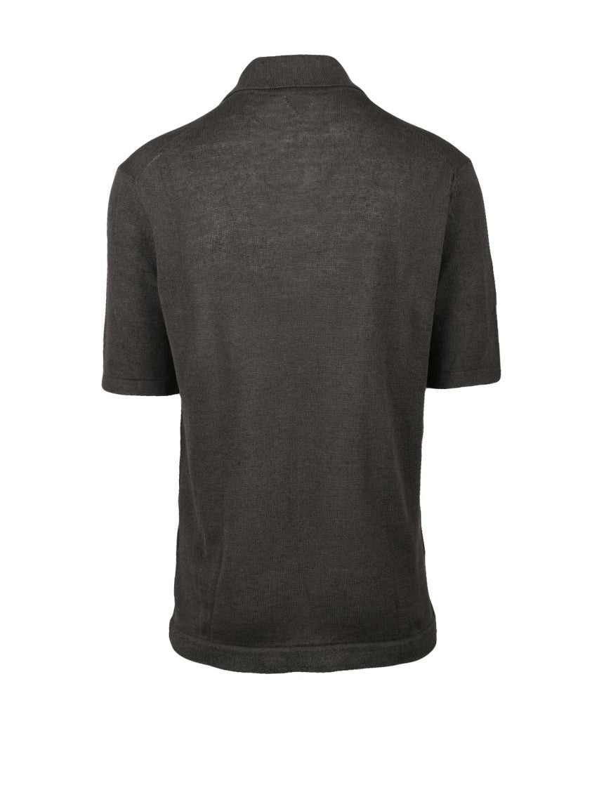 Bottega Veneta Brown Refined Texture Linen-Cotton Knit Polo Shirt