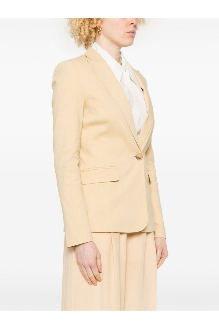 Pinko Yellow Single-Button Peak Lapel Linen-Blend Blazer
