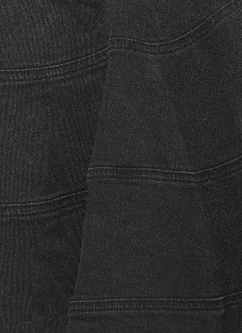 Self-Portrait Flared Black Denim Mini Skirt With Matching Belt