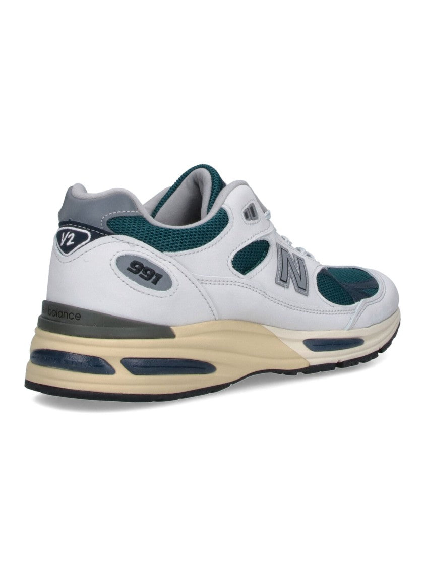 New Balance White Leather And Dark Teal Sneakers