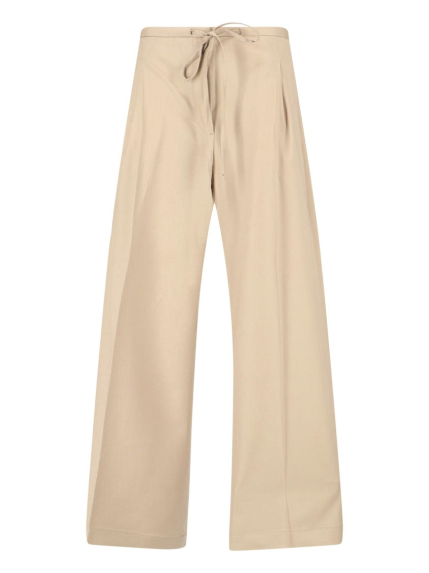 Róhe Beige Wide-Leg Virgin Wool Drawstring Trousers