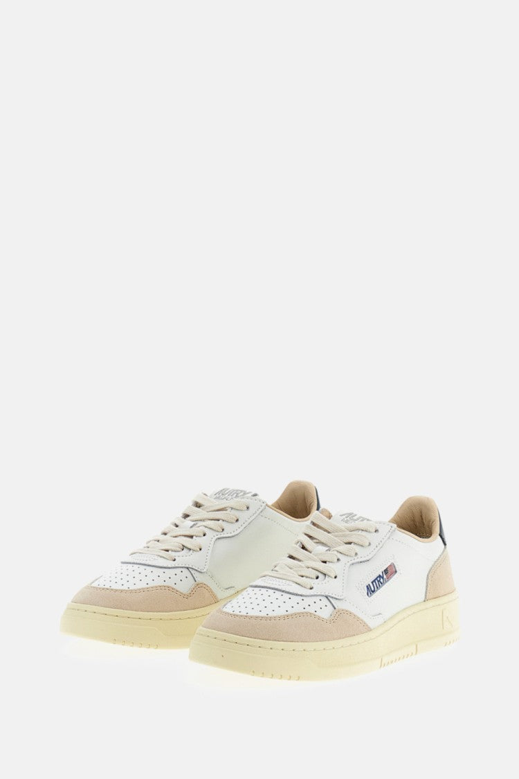 Autry Medalist Low Suede-Trim Leather Sneakers