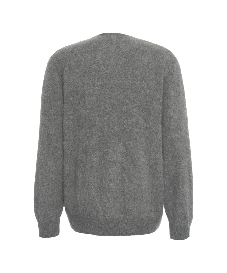 Soft Goat Brushed Cashmere Crew Neck Sweater With Ribbed Details