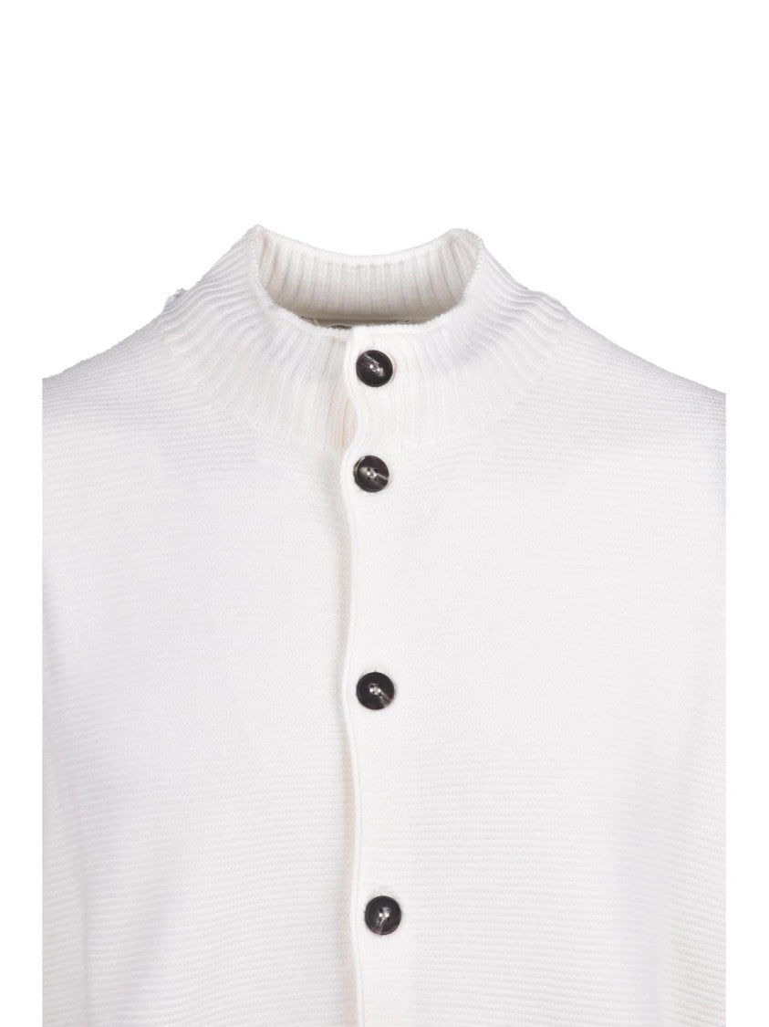 Kangra White Merino Wool Mock Neck Cardigan