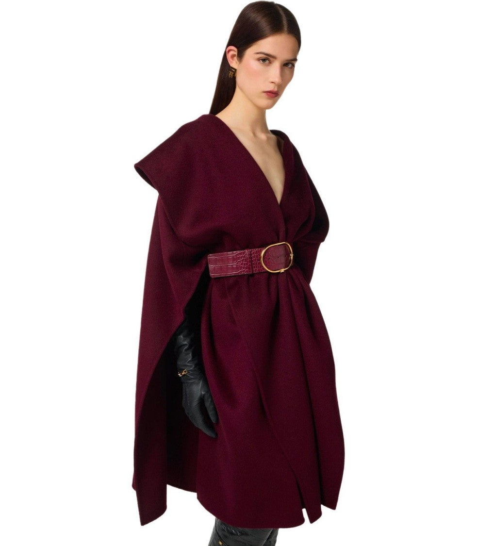 Elisabetta Franchi Merlot Belted Cape