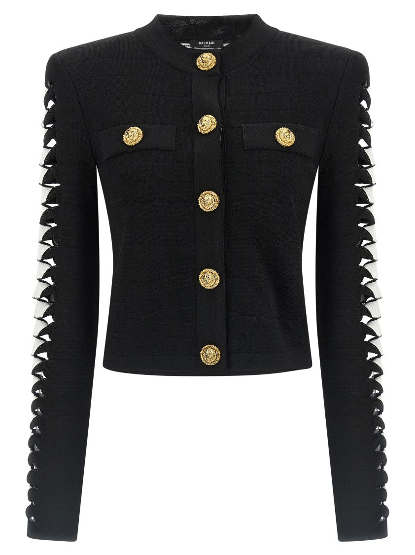 Balmain Cropped Blazer With Cut-Out Details And Bold Embellishments