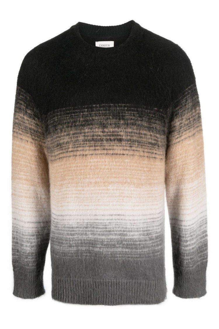 Laneus Multicolor Gradient Knit Sweater Fuzzy Texture