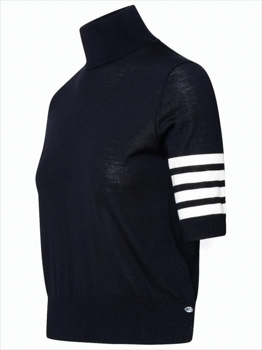 Thom Browne Fitted Black Turtleneck Sweater With Bold Stripe Detail