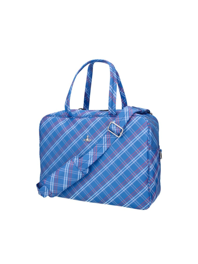 Vivienne Westwood Blue Jim Sports Plaid Fabric Tote Bag