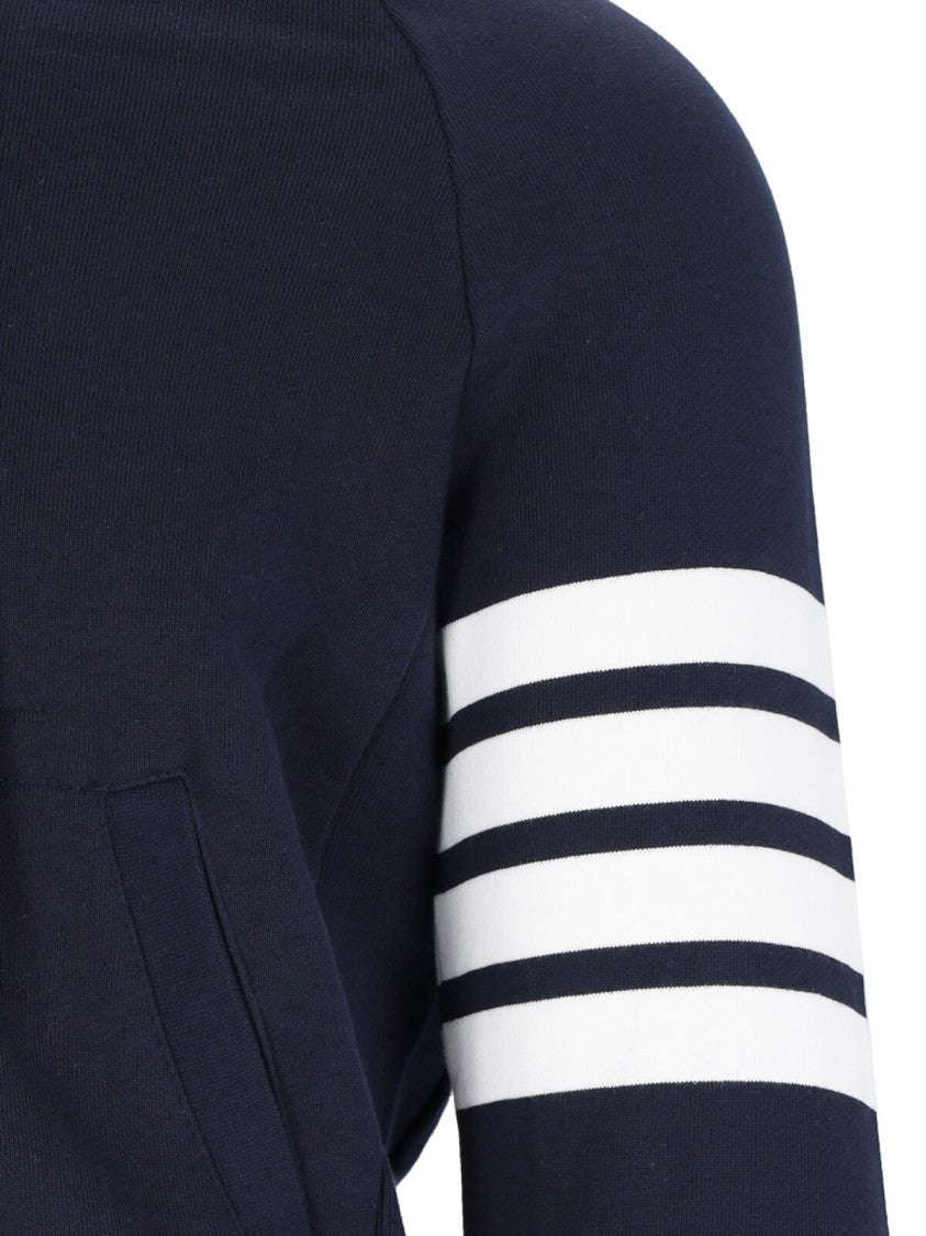 Thom Browne Navy Zip-Up Hoodie With '4-Bar' Detailing And Contrast Elements