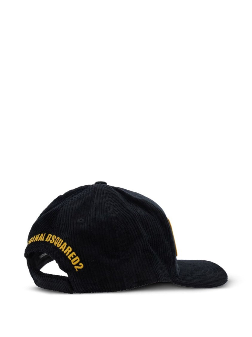Dsquared2 Black Corduroy Cap With Appliqué Patch