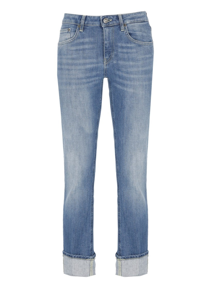 Dondup Blue Coco Leather Tab Denim Jeans