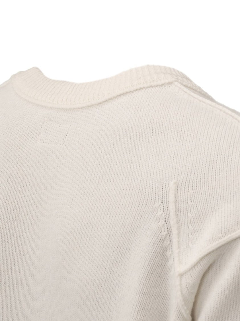 C.P. Company Minimalist White Wool Sweater With Emblem Detail