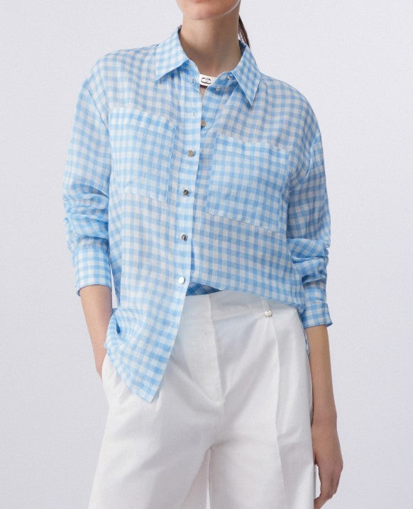 Liu Jo Checked Ramie Shirt With Logoed Button Closure