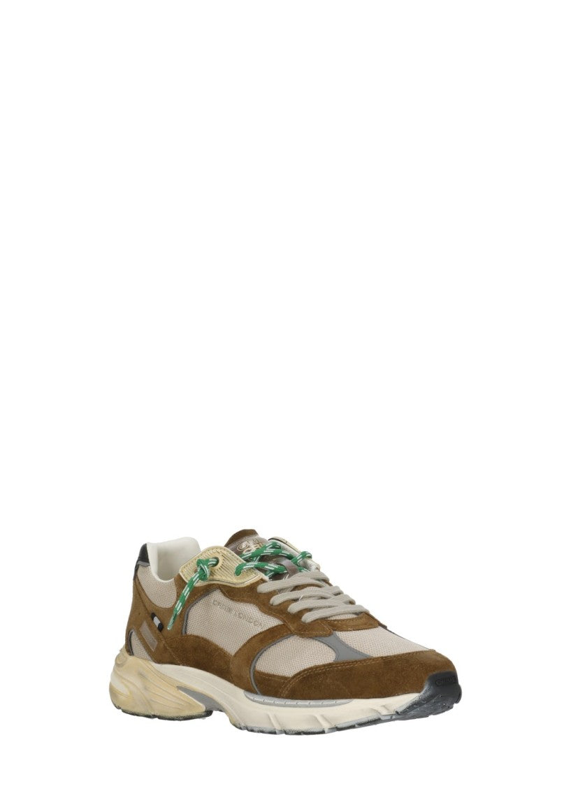 Crime London Brown Fugitive 9094 Mesh Inserts Leather Sneakers