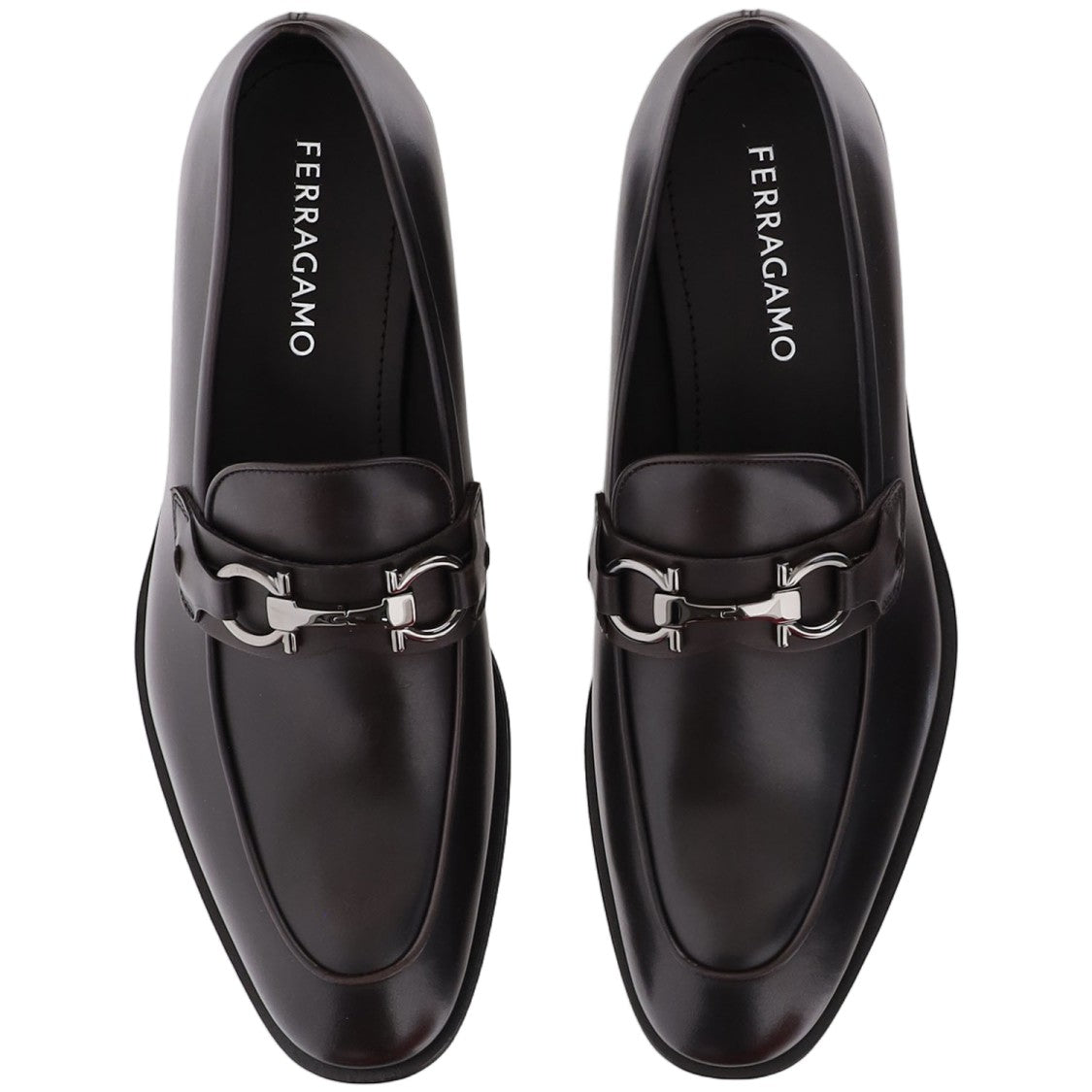 Salvatore Ferragamo Dark Brown Hook Detail Leather Loafers