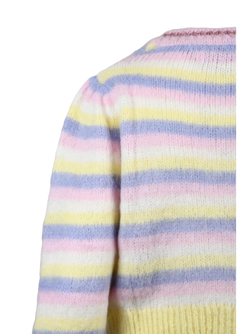 Mc2 Saint Barth White Acrylic-Blend Striped Cardigan
