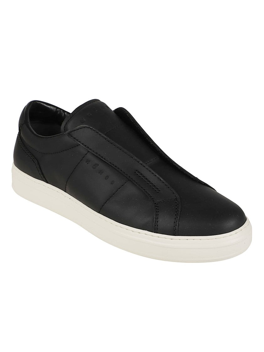 Hogan H668 Laceless Black Calf Leather Slip-On Sneakers