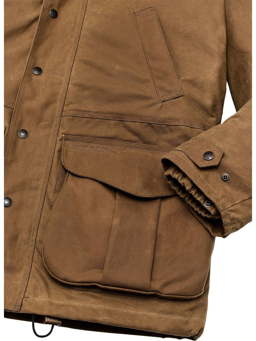 Filson Lined Tin Cloth Field Jacket With Adjustable Cuffs And Multiple Pockets