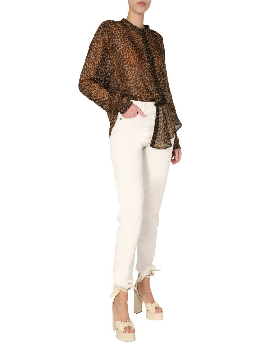 Saint Laurent Sheer Long-Sleeved Shirt With Korean Collar