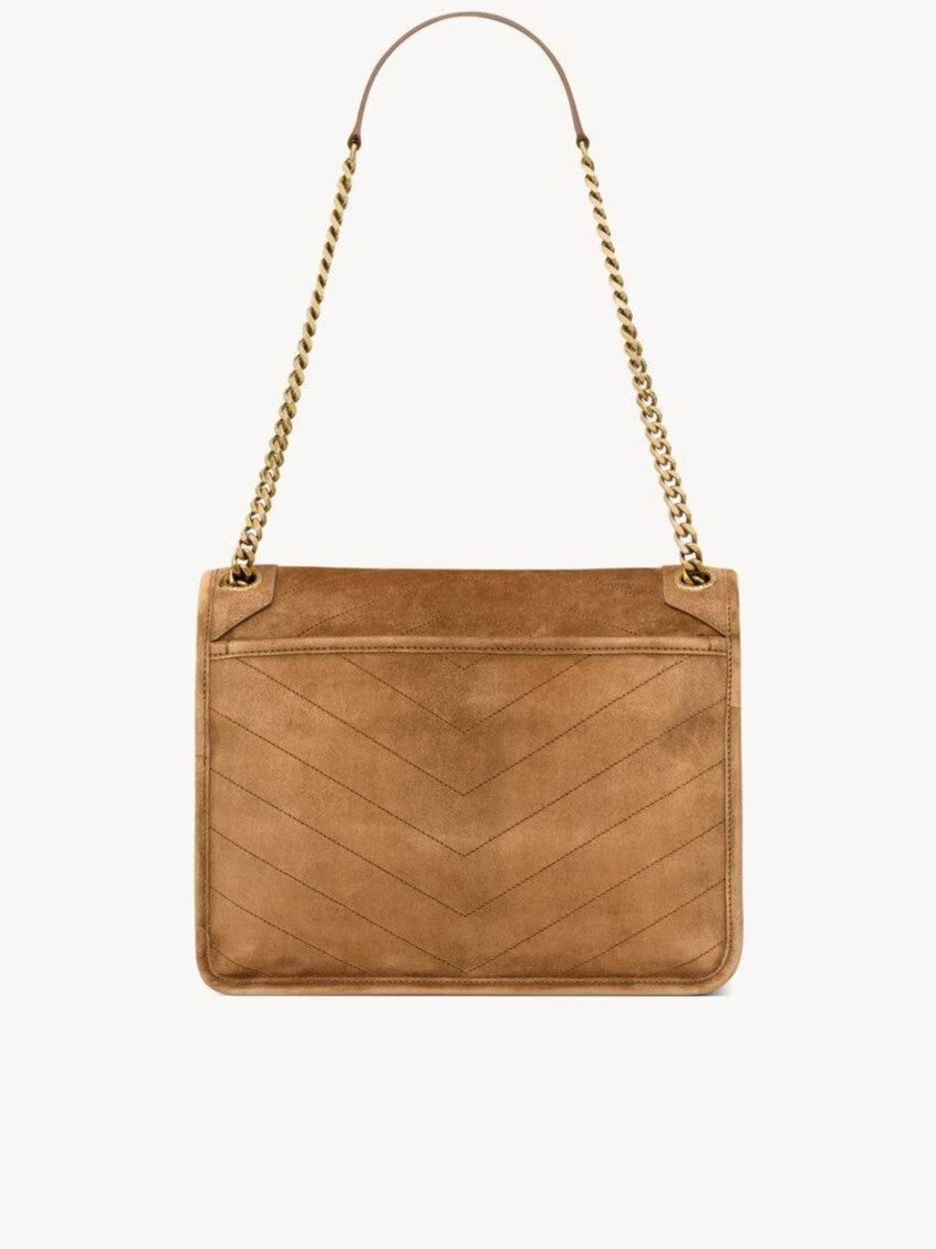 Saint Laurent Niki M Chevron Quilted Suede Shoulder Bag