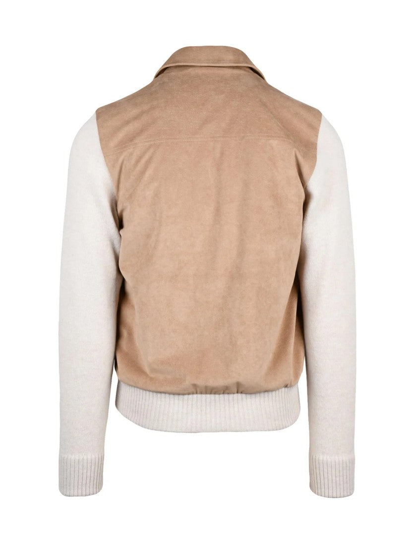 Ambrosio Beige Suede Effect Virgin Wool Zip Jacket