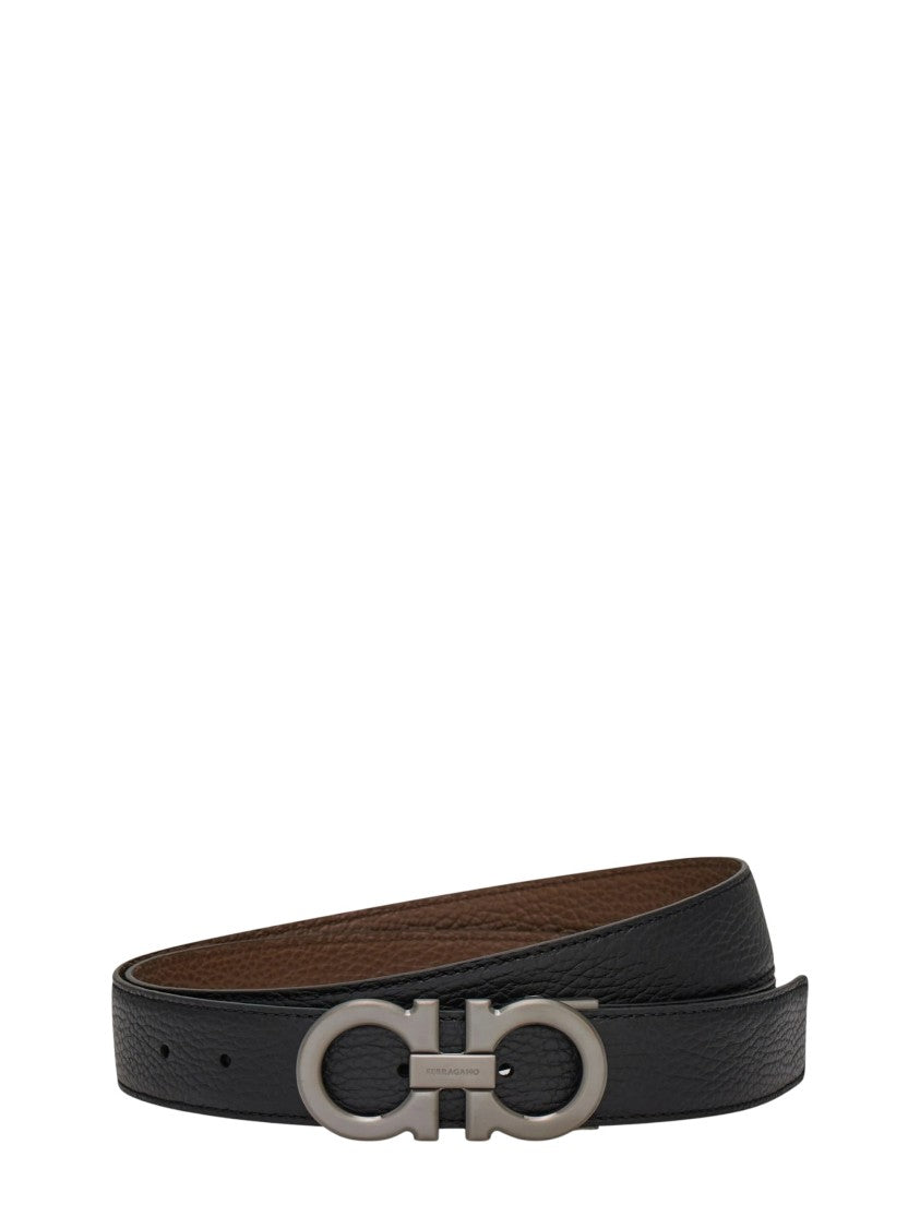 Ferragamo Reversible Black And Brown Leather Belt With Gancini Buckle