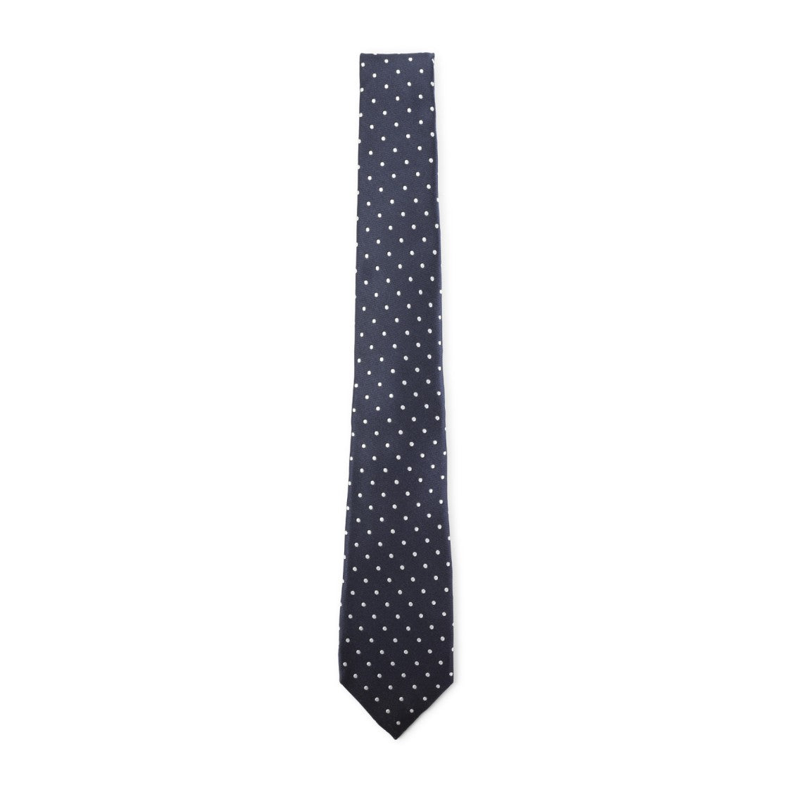Kiton Navy Blue Silk Tie With Polka Dot Pattern