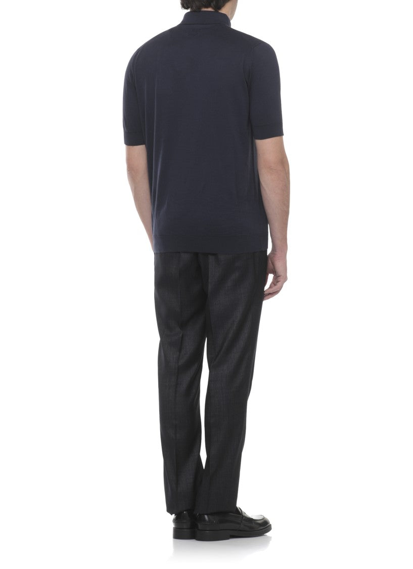 Lardini Blue Ribbed Trims Cotton Polo Shirt