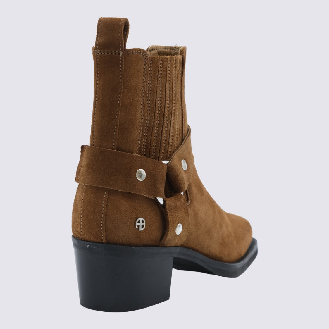 Anine Bing Brown Suede Ankle Boots With Metallic Cap
