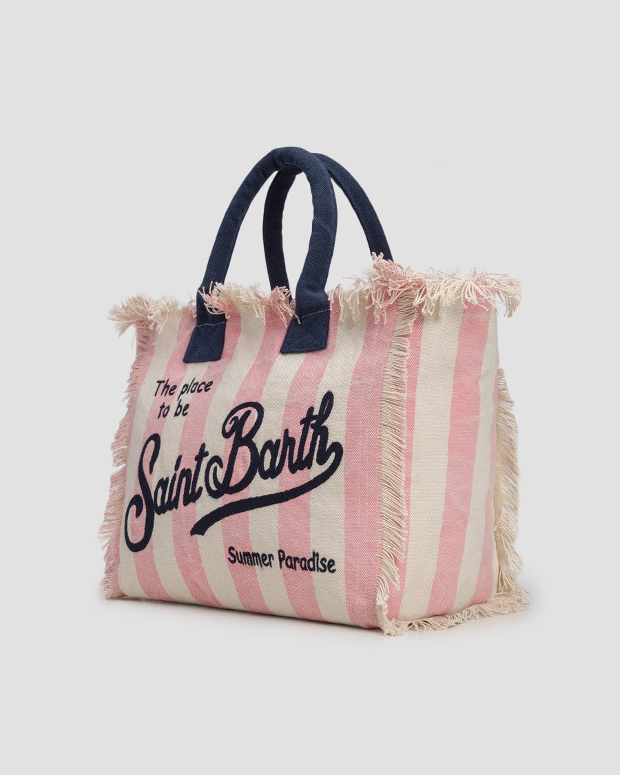 Mc2 Saint Barth Vertical Stripe Tote Bag With Fringed Edges