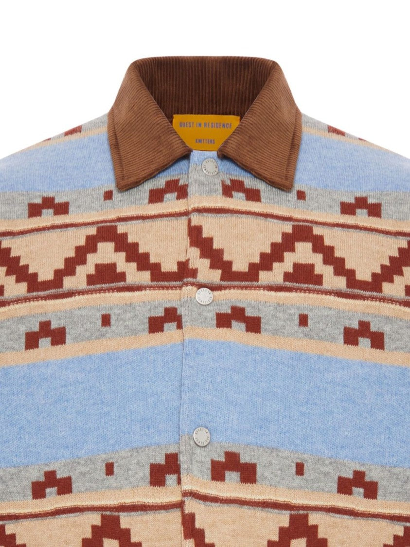 Guest In Residence Patterned Blue Jacket With Corduroy Collar