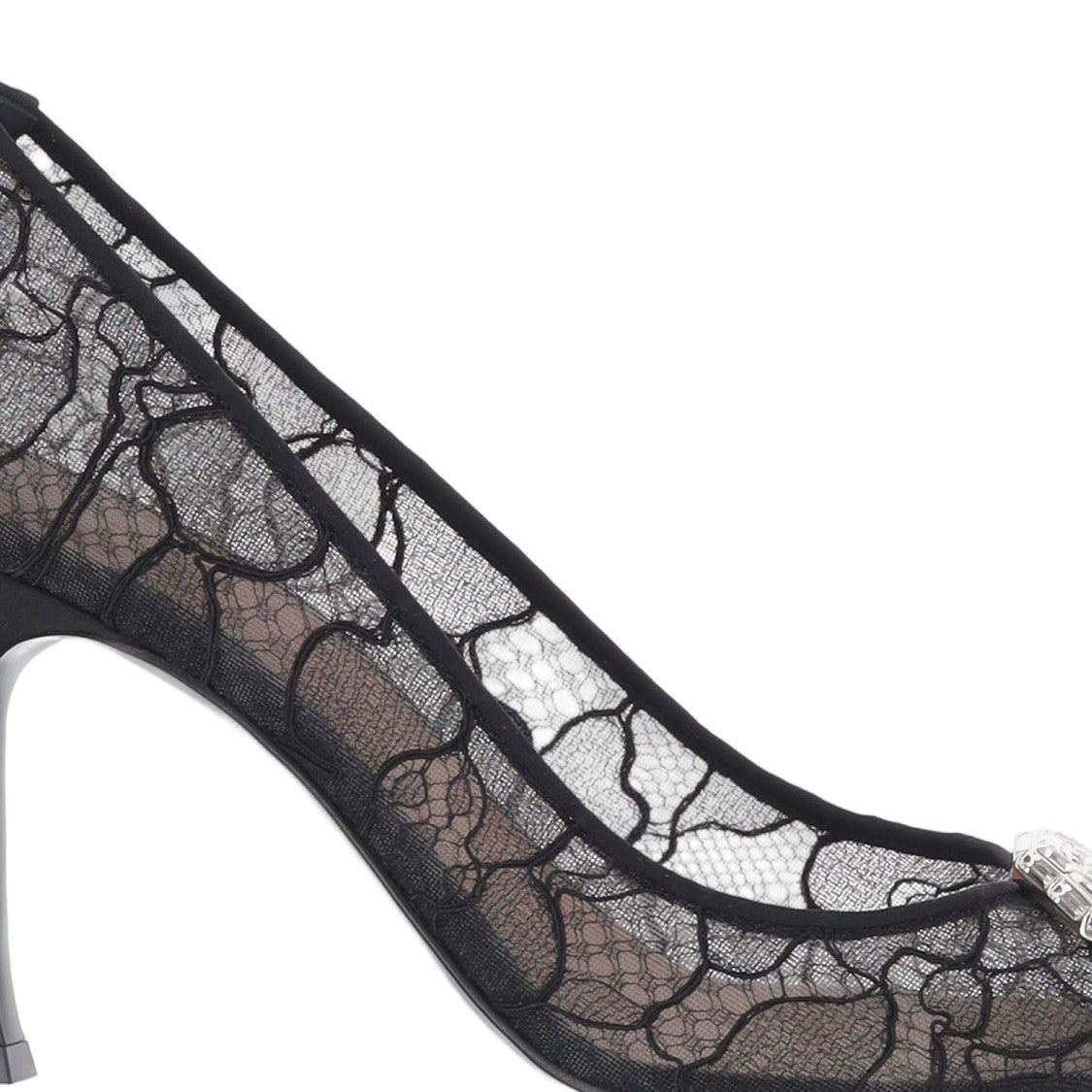Amina Muaddi Black Camelia Fabric Lace Pointed-Toe Pumps