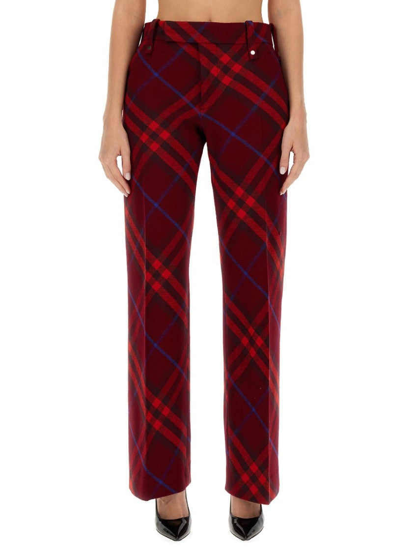 Burberry Plaid Wool Pants With High Waist And Straight Legs