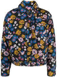 Erl Cropped Floral Print Jacket With High Collar And Bow Detail