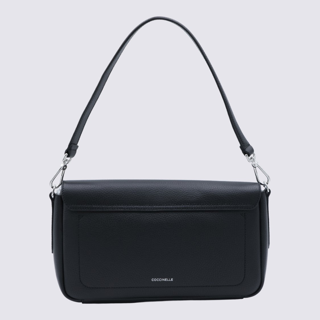 Coccinelle Rectangular Black Leather Shoulder Bag With Silver-Tone Clasp