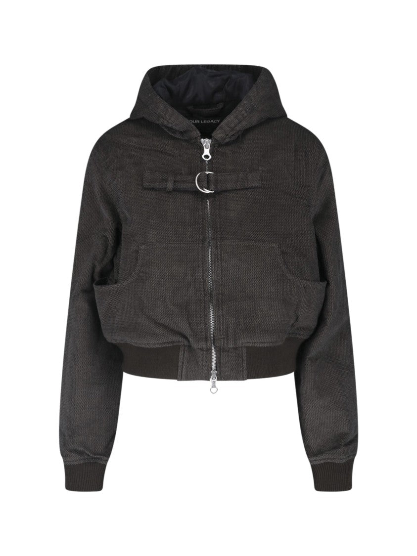 Our Legacy Black Cropped Textured Hooded Jacket