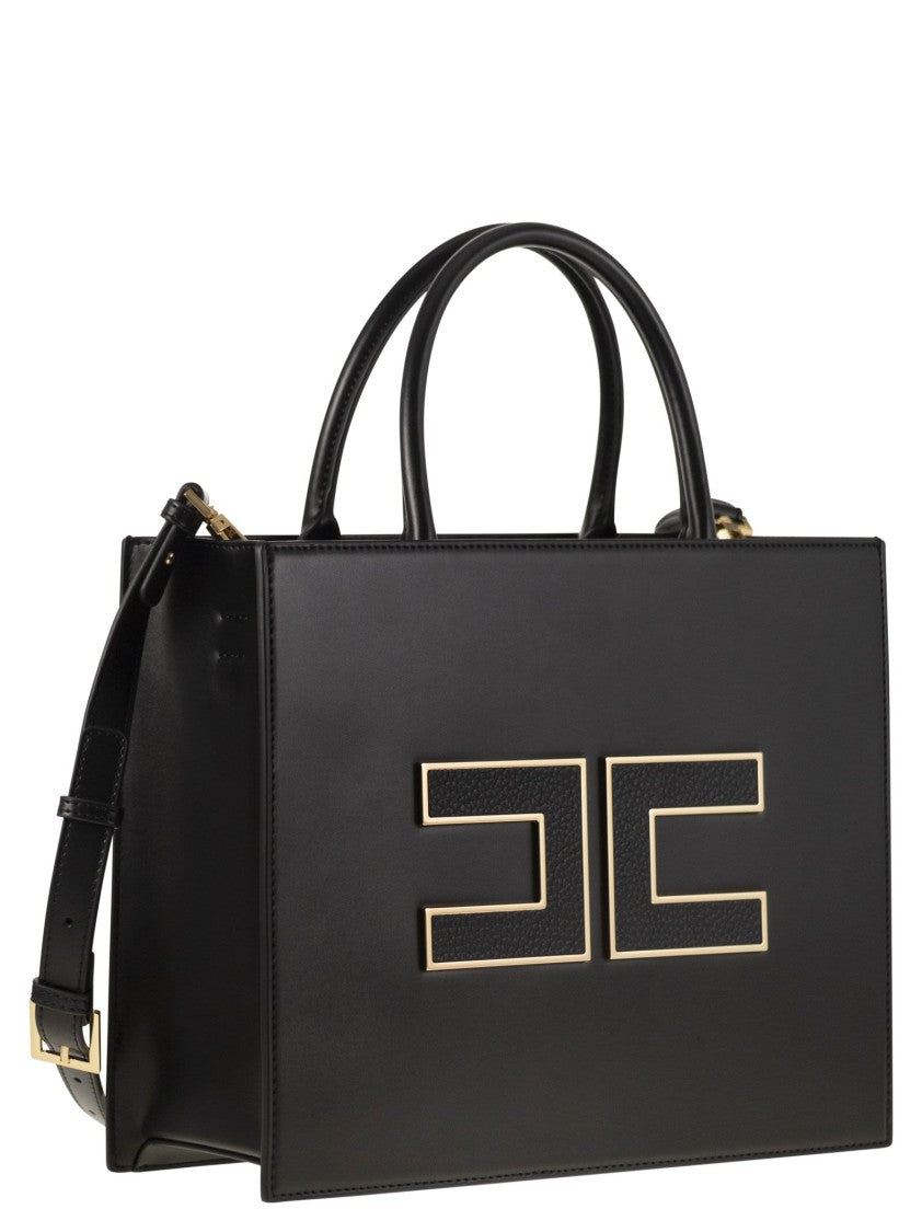 Elisabetta Franchi Black Tote Bag With Embellished Logo