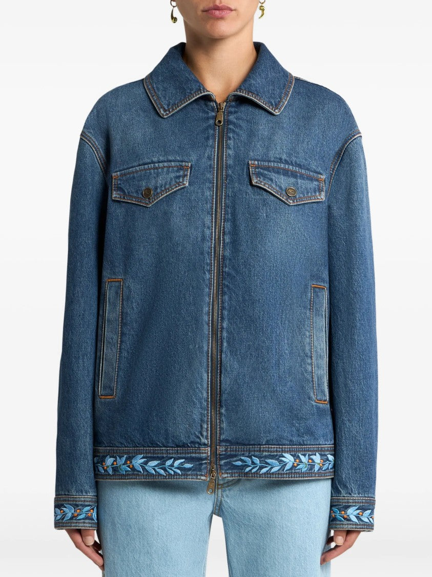 Etro Loose Fit Denim Embroidered Bird Jacket