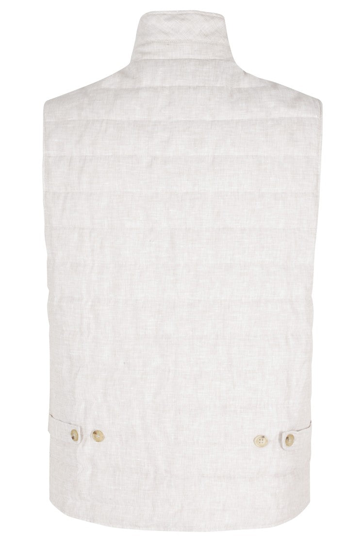 Seventy Beige Quilted Sleeveless Linen Vest