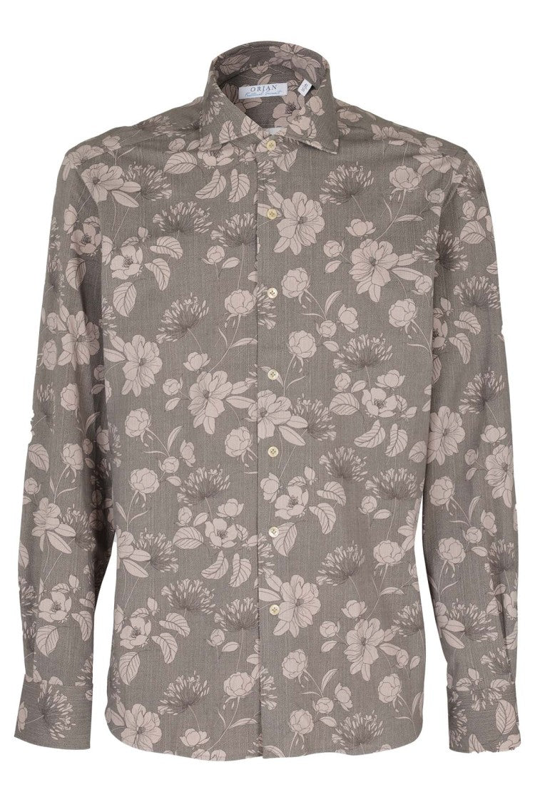 Orian Orian Taupe And Beige Floral Cotton Casual Shirt
