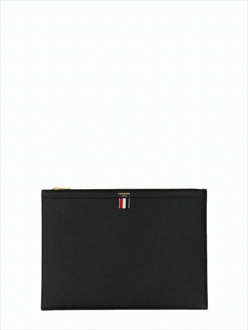 Thom Browne Textured Cow Leather Clutch With Rwb Tab