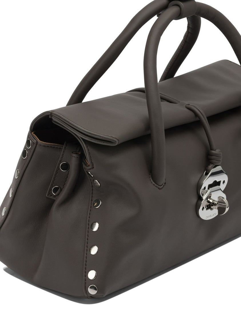 Zanellato Brown Leather Shoulder Bag With Silver-Tone Turn-Lock Closure