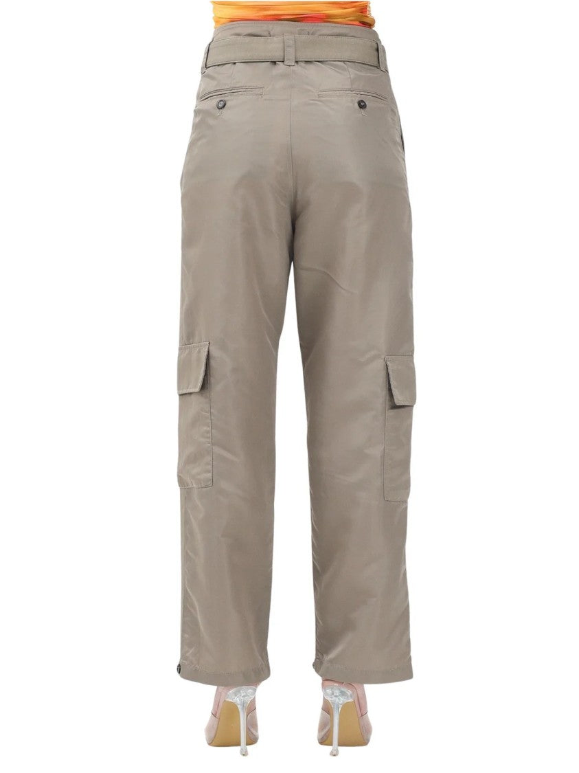 Pinko High-Waist Khaki Trousers With Wide-Leg Silhouette And Belted Waist