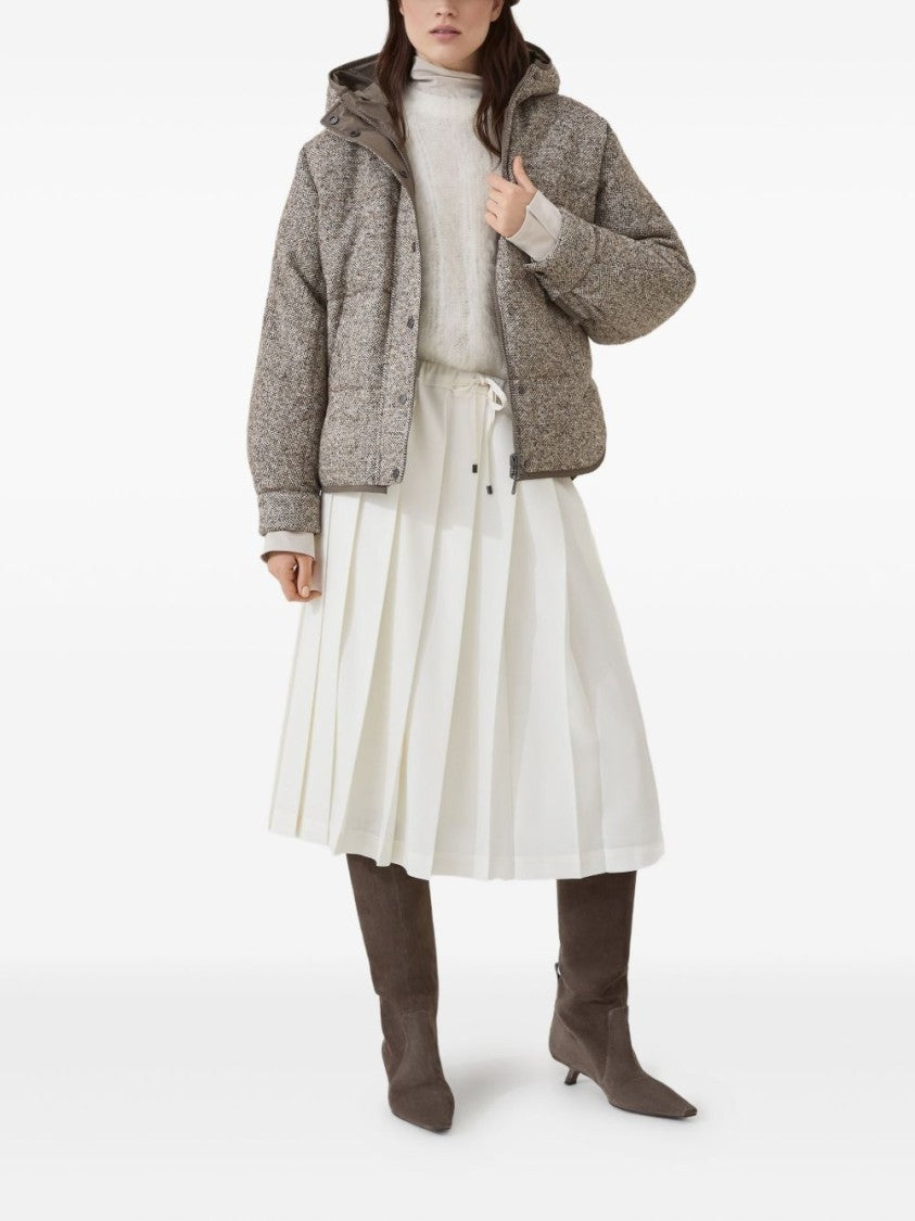 Brunello Cucinelli Padded Herringbone Coat With Hood