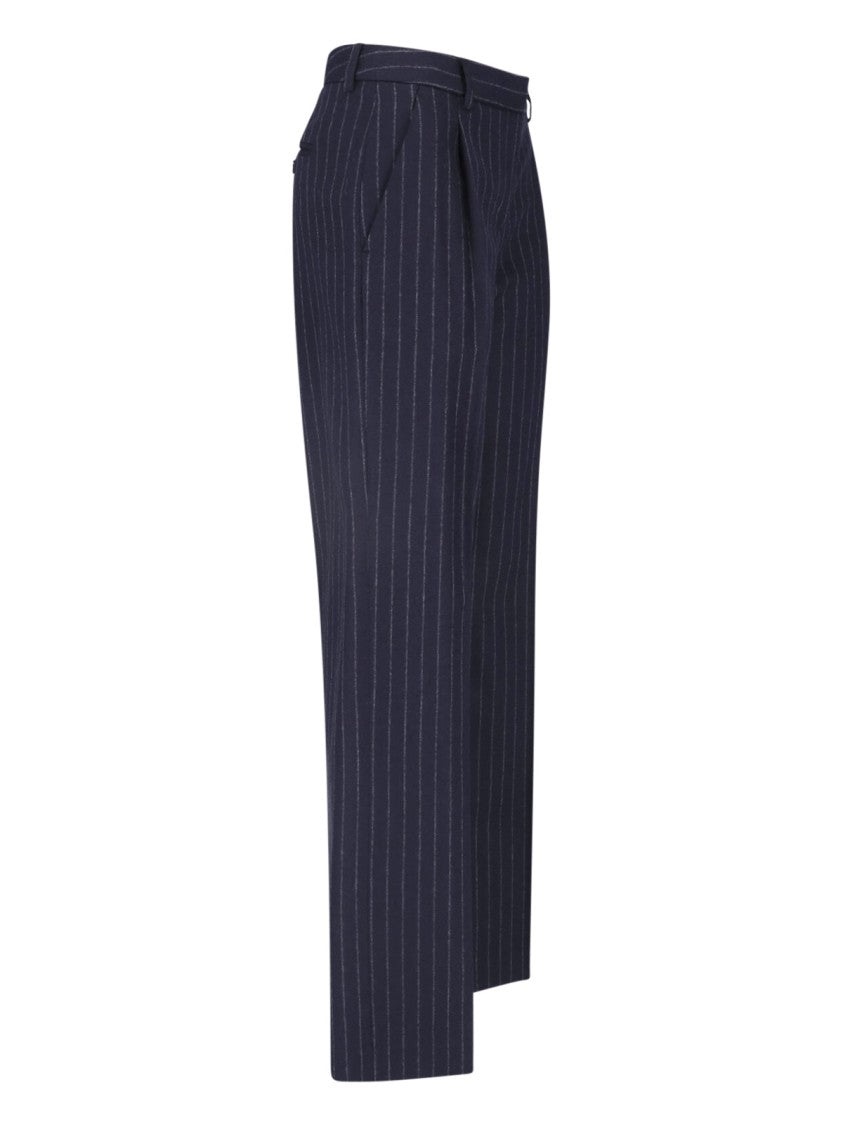 Lardini Dark Blue Wool-Cashmere Pinstripe Straight-Leg Pants